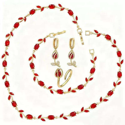 Hot Selling Glamorous Trendy Gold Plated Leaf Vine Jewelry Set For Wife - Anniversary Gift