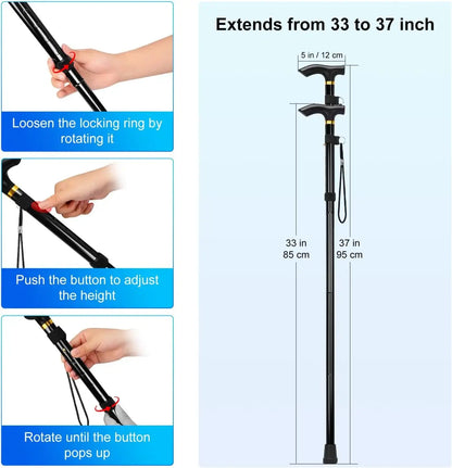 Foldable Adjustable Walking Stick for Elderly Men & Women – Folding Cane