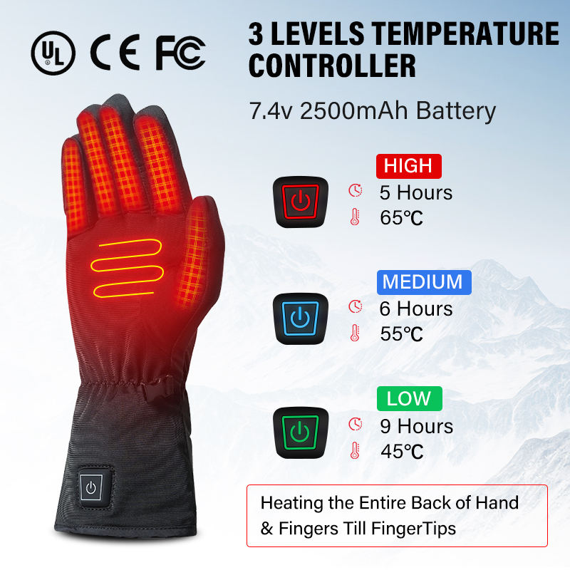 Ultra-Thin Rechargeable Electric Heating Gloves Polyester Ski Glove Liners with Heated Features