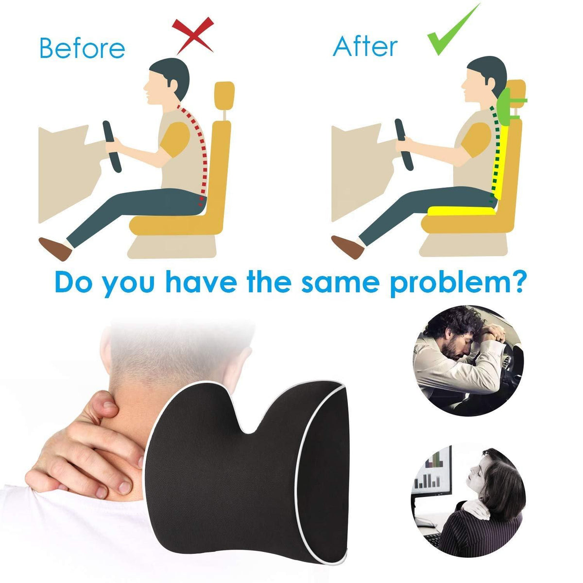 Memory Foam Car Lumbar Support Cushion for Seat and Back Comfort