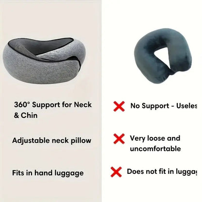 Foldable Travel Neck Pillow with Ergonomic Support for Airplane, Car and Train Journeys