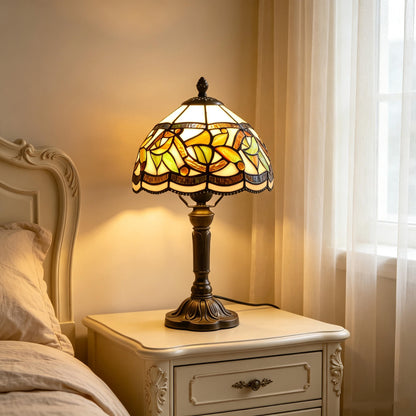 Vintage Rose Flower Stained Glass Table Lamp – Elegant Floral Bedside Light for Living Room & Bedroom