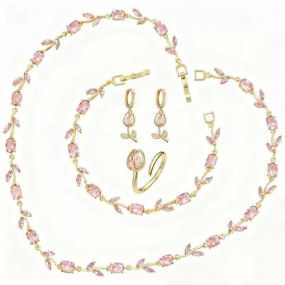 Hot Selling Glamorous Trendy Gold Plated Leaf Vine Jewelry Set For Wife - Anniversary Gift
