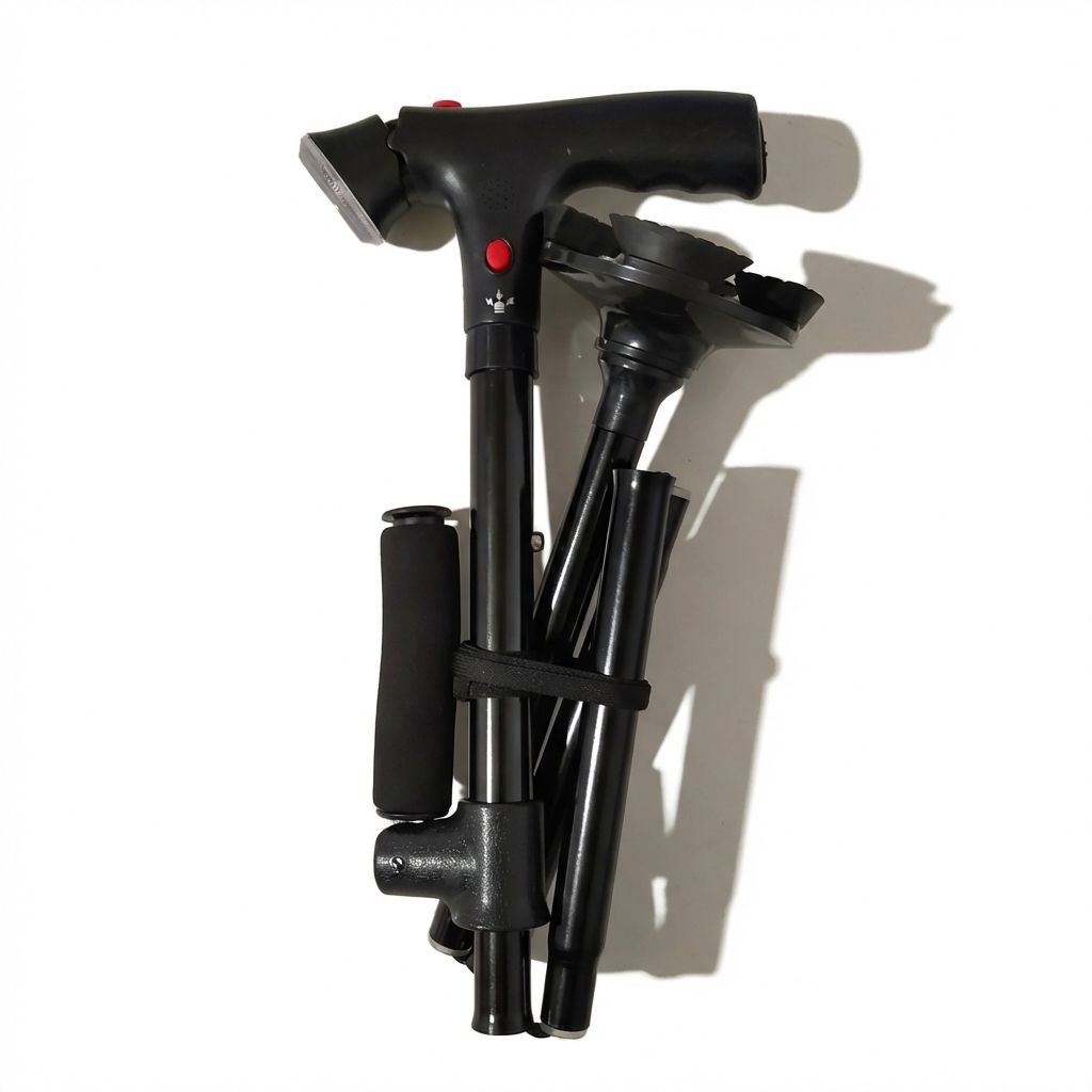 Foldable Adjustable Walking Stick with LED Light & Alarm – Walking Cane for Elderly Men and Women