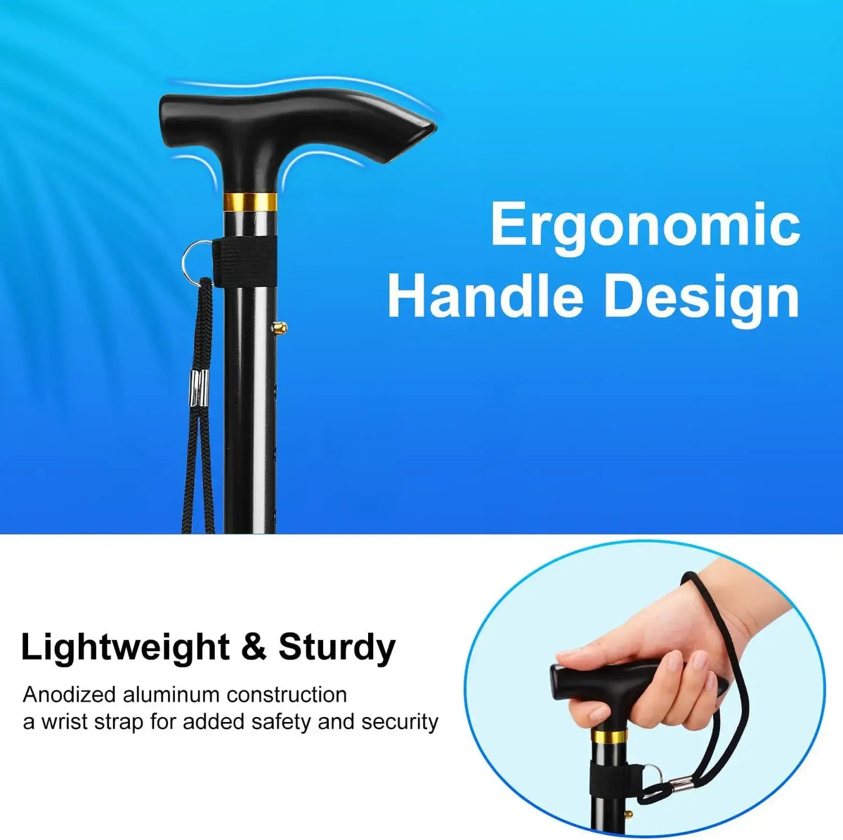 Foldable Adjustable Walking Stick for Elderly Men & Women – Folding Cane