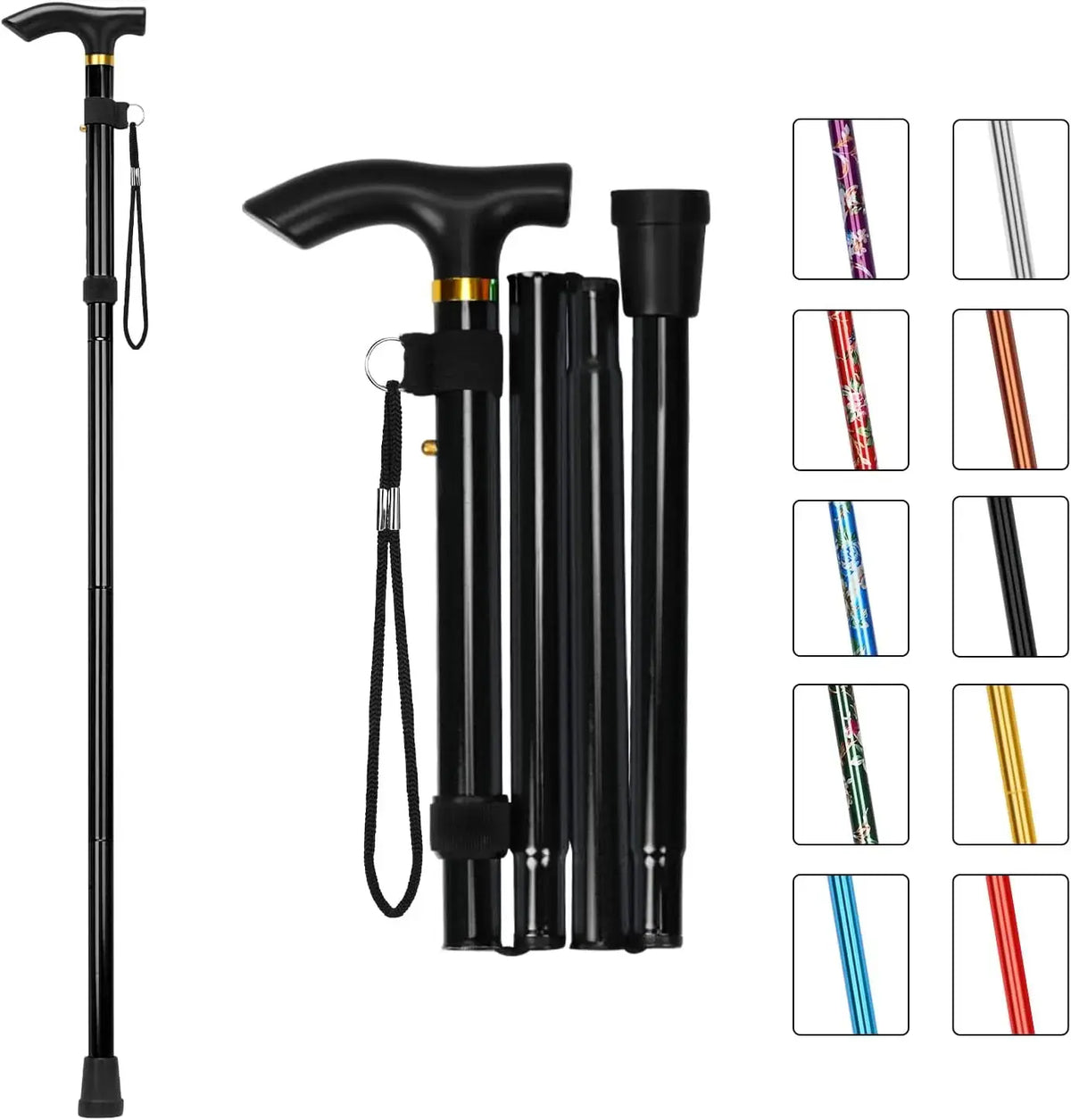 Foldable Adjustable Walking Stick for Elderly Men & Women – Folding Cane