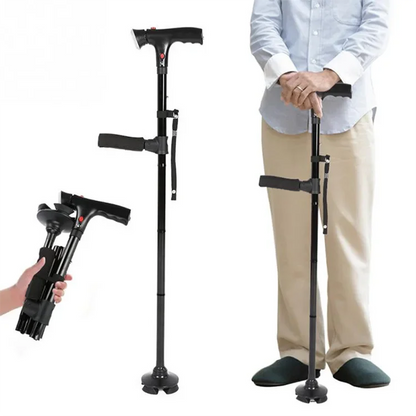 Foldable Adjustable Walking Stick with LED Light & Alarm – Walking Cane for Elderly Men and Women
