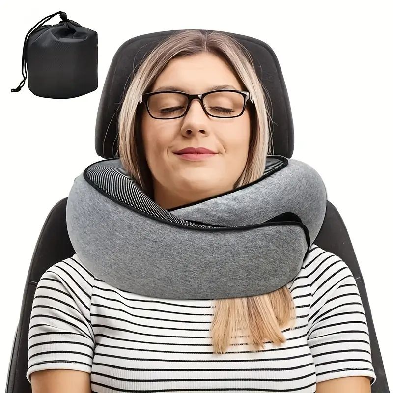 Foldable Travel Neck Pillow with Ergonomic Support for Airplane, Car and Train Journeys