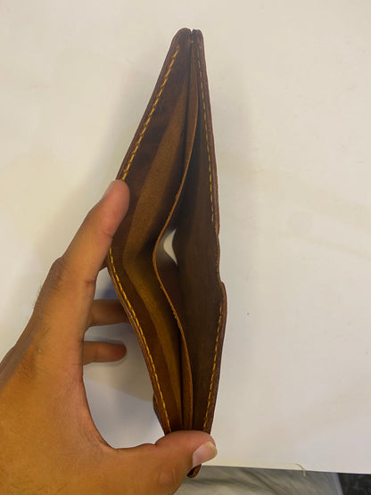 Handmade Brown Cow Leather Bifold Wallet, 6 Card Slots with Cash Compartment