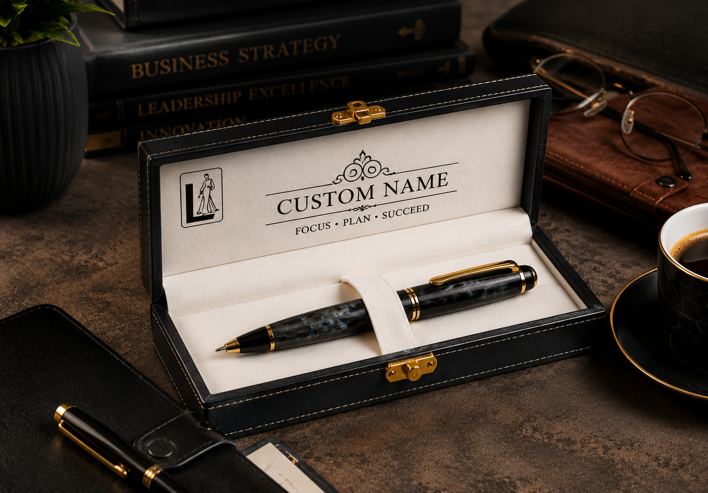 Luxury Black Marble Pen Gift Set – Custom Engraved Executive Pen Box