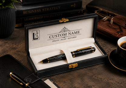 Luxury Black Marble Pen Gift Set – Custom Engraved Executive Pen Box