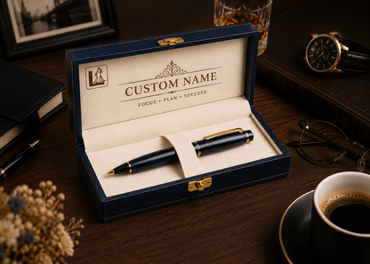 Luxury Blue Marble Pen Gift Set with Personalized Presentation Box