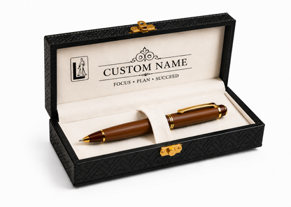 Luxury Brown Wooden Pen Gift Set with Premium Engraved Presentation Box