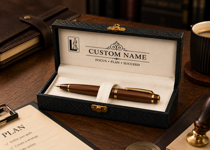 Luxury Brown Wooden Pen Gift Set with Premium Engraved Presentation Box