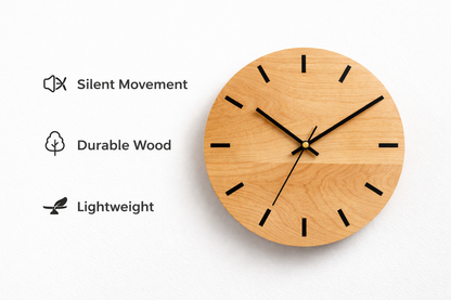 Minimalist Wooden Wall Clock – Silent Quartz Modern Home Decor