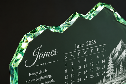 Personalized Crystal Calendar Plaque – Custom Engraved LED Wooden Base