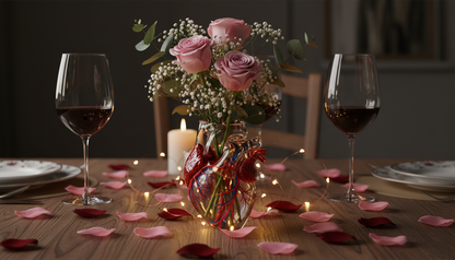 Anatomical Heart Glass Vase with Roses & Floral Arrangement