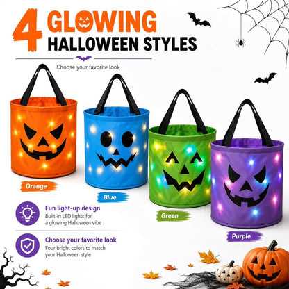 LED Light Up Lights Halloween Candy Bags Gift Suitable For Trick Or Treating Parties Buckets Holiday