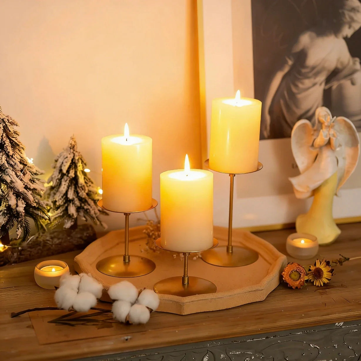 Set of 3 Metal Pillar Candle Holders For Table Decor