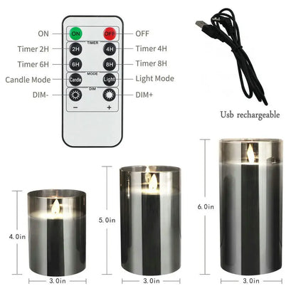 LED Flameless Pillar Candle Set – USB Rechargeable Wax