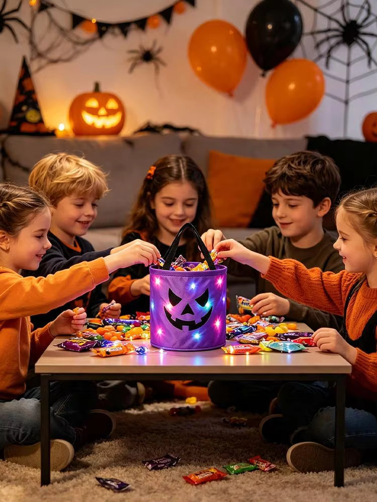 LED Light Up Lights Halloween Candy Bags Gift Suitable For Trick Or Treating Parties Buckets Holiday