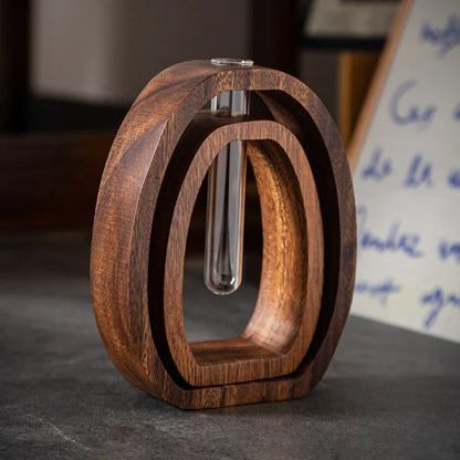 Walnut Wood Glass Hydroponic Vase Set for Home Decor