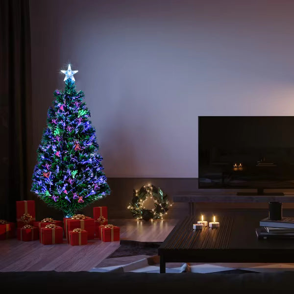 90cm White Fibre Optic Christmas Tree with Star Top – Colour-Changing LED Mini Christmas Tree