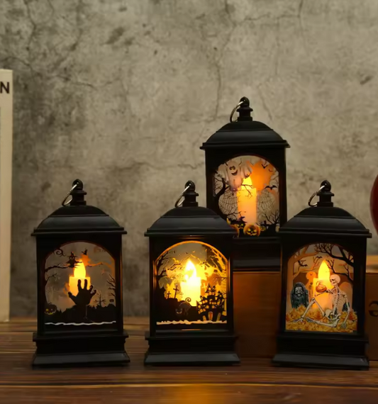 Portable Pumpkin Ghost Castle Lantern Lamp Hanging LED Jack-O-Lanterns Halloween Decoration Party Flame Haunted House