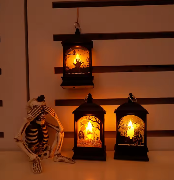 Portable Pumpkin Ghost Castle Lantern Lamp Hanging LED Jack-O-Lanterns Halloween Decoration Party Flame Haunted House
