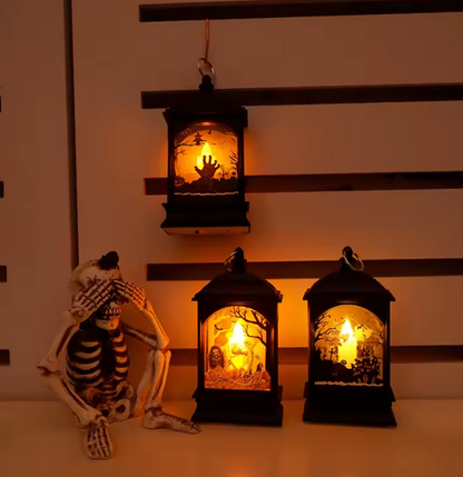 Portable Pumpkin Ghost Castle Lantern Lamp Hanging LED Jack-O-Lanterns Halloween Decoration Party Flame Haunted House