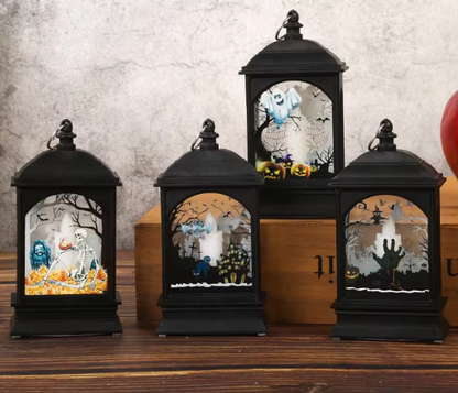Portable Pumpkin Ghost Castle Lantern Lamp Hanging LED Jack-O-Lanterns Halloween Decoration Party Flame Haunted House