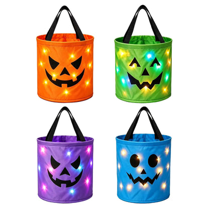 LED Light Up Lights Halloween Candy Bags Gift Suitable For Trick Or Treating Parties Buckets Holiday