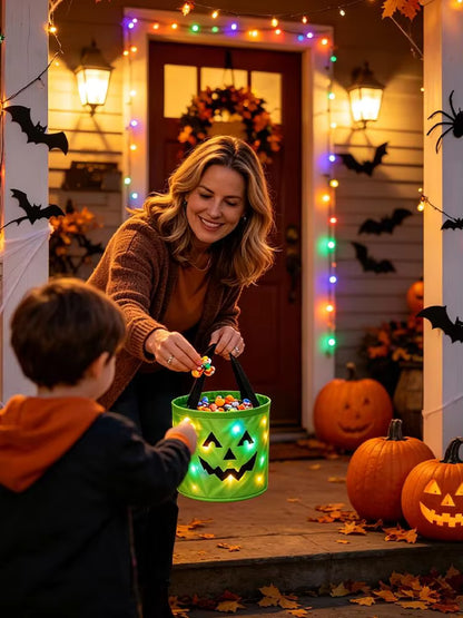 LED Light Up Lights Halloween Candy Bags Gift Suitable For Trick Or Treating Parties Buckets Holiday