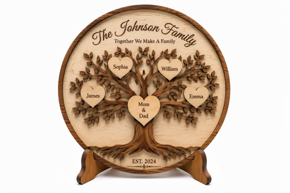 Personalized Wooden Family Tree Plaque – Custom Engraved Names Wall Decor