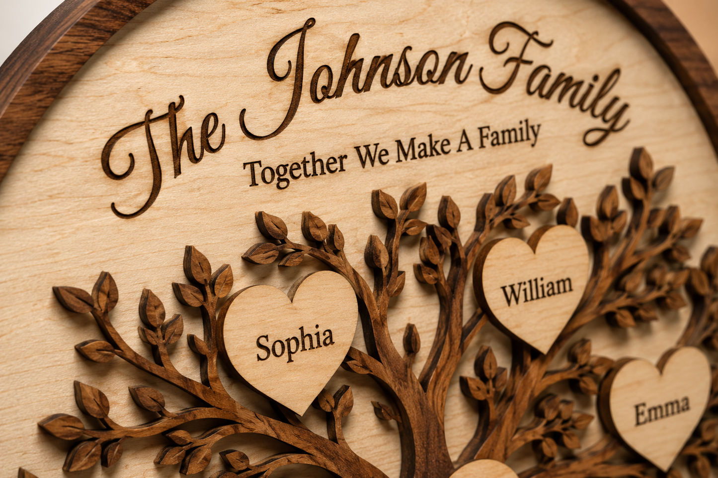 Personalized Wooden Family Tree Plaque – Custom Engraved Names Wall Decor