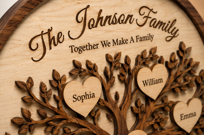 Personalized Wooden Family Tree Plaque – Custom Engraved Names Wall Decor