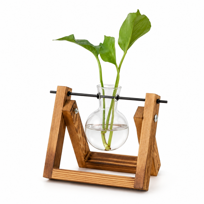 Wooden Frame Glass Bulb Terrarium Vase Planter