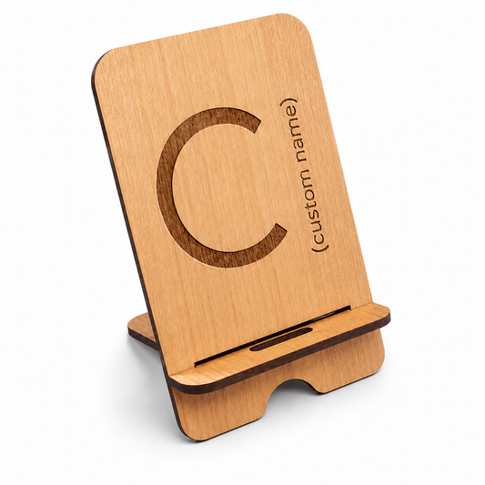 Personalized Wooden Phone Stand with Custom Engraved Monogram – Desk Phone Holder