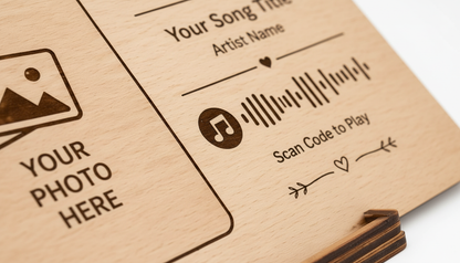 Personalized Wooden Music Plaque – Custom Engraved Song Code with Photo