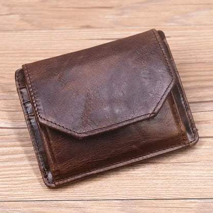 Men's Genuine Leather Compact Wallet with Coin Pocket & Card Holder