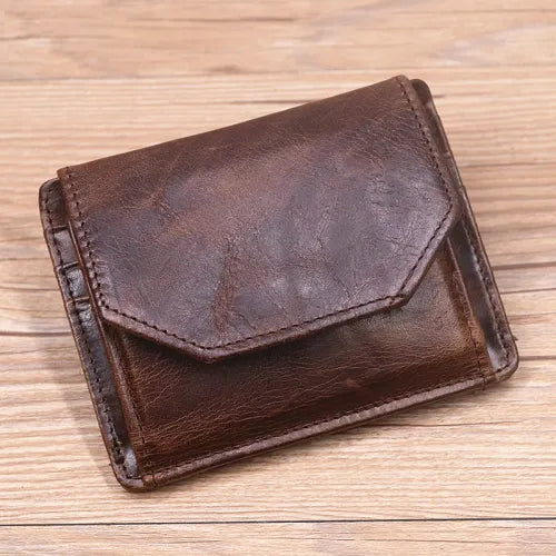 Men's Genuine Leather Compact Wallet with Coin Pocket & Card Holder