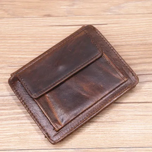 Men's Genuine Leather Compact Wallet with Coin Pocket & Card Holder