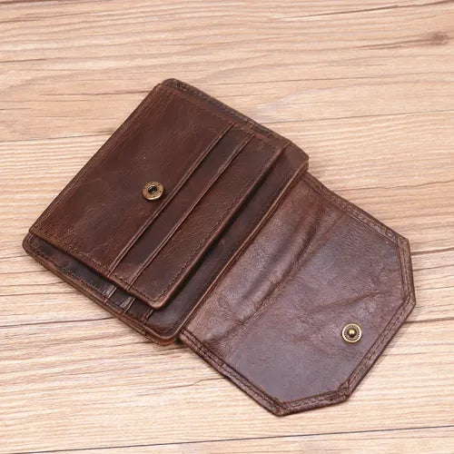 Men's Genuine Leather Compact Wallet with Coin Pocket & Card Holder