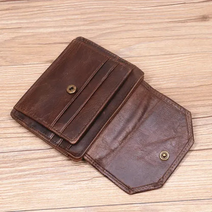 Men's Genuine Leather Compact Wallet with Coin Pocket & Card Holder