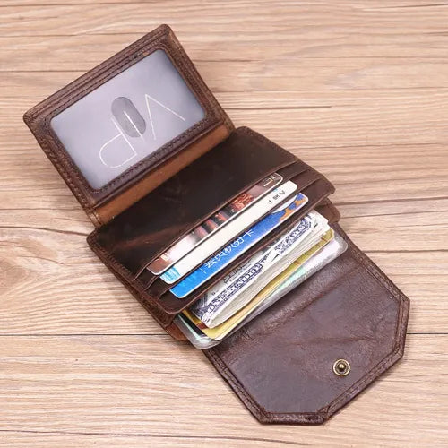 Men's Genuine Leather Compact Wallet with Coin Pocket & Card Holder