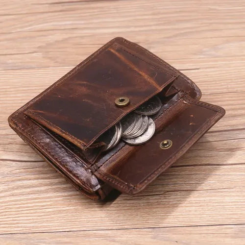Men's Genuine Leather Compact Wallet with Coin Pocket & Card Holder