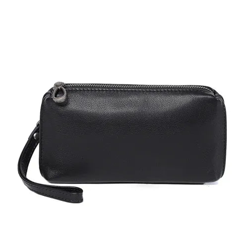 Genuine Leather Long Wallet with Phone Pocket, Card Holder & Zipper Closure