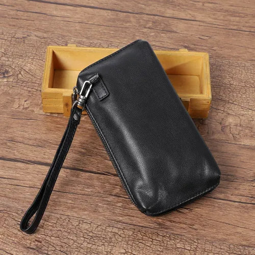 Genuine Leather Long Wallet with Phone Pocket, Card Holder & Zipper Closure