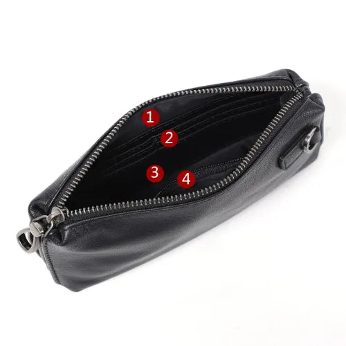 Genuine Leather Long Wallet with Phone Pocket, Card Holder & Zipper Closure