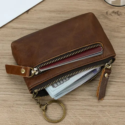 Genuine Leather Coin Purse with Zipper Closure & Card Holder Everyday Purse for Men & Woman